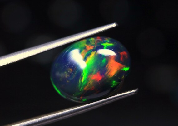 3.10 CT Black Ethiopian Opal Gemstone, Oval Welo Opal Cabochon