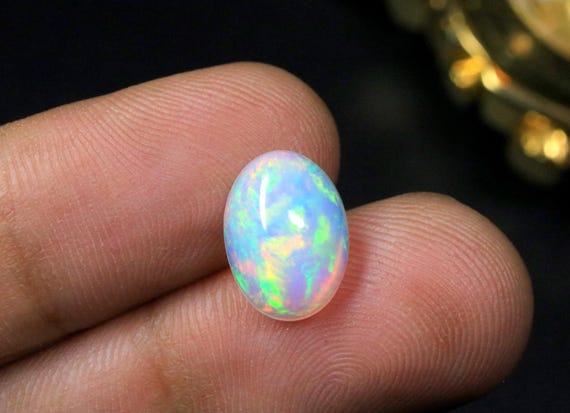 Natural White Opal Cabochon, 2.35 CT Smooth Oval Fire Opal Loose Gemstone for Jewelry