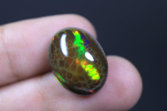 AAA+ Honeycomb Black Opal Oval Cabochon, 11.40 Carat Rainbow Ethiopian Opal Loose Gemstone