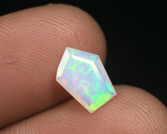 Faceted Ethiopian Opal Gemstone, Multi Fire Welo Opal Cut Stone, 0.90 CT Jewelry Birthstone
