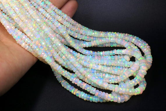Ethiopian Opal Faceted Rondelle Beads: Natural White Opal Bead Strand, Loose Gemstone (3-5 mm)