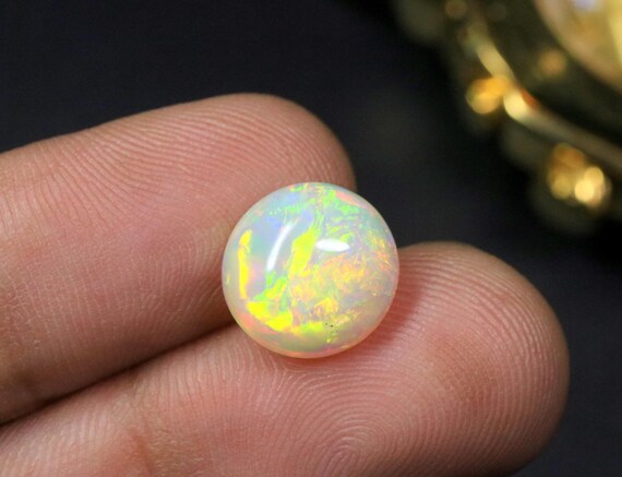 Natural Fire Ethiopian Opal Cabochon, 3.80 CT Round Welo Opal Loose Gemstone for Jewelry