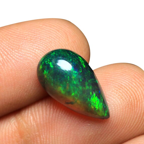 Pear Shape Ethiopian Opal Cabochon: 3.50 CT Black Opal Gemstone