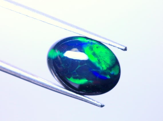 3.55 CT Black Opal Cabochon, Rainbow Fire Ethiopian Opal, Oval Gemstone