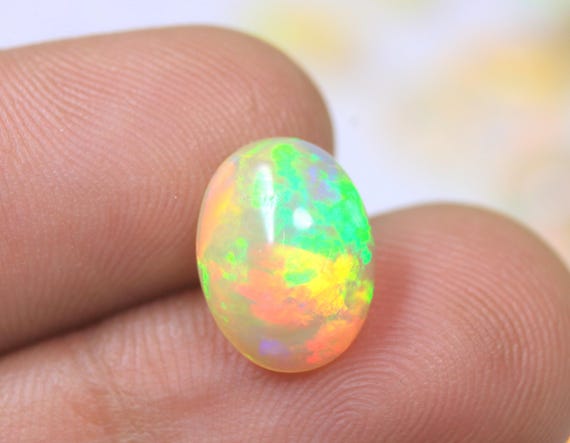 Genuine Multi Fire Opal Cabochon Gemstone, 2.90 Carat Natural Ethiopian Opal Stone For Jewelry
