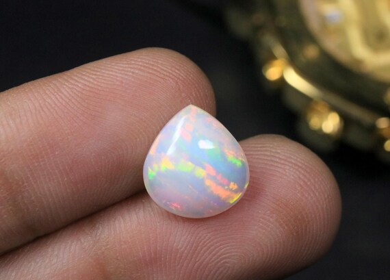 Natural Ethiopian Opal Heart Cabochon | Rainbow Fire Welo Opal Loose Gemstone (3.35 CT)