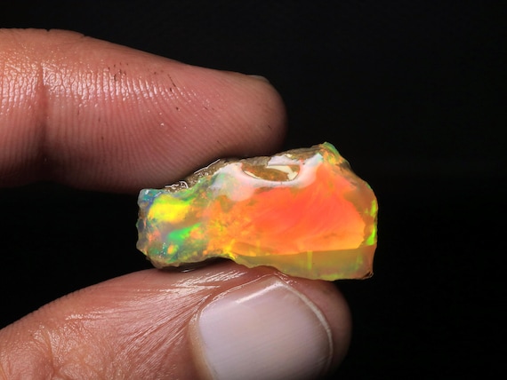 15.00 CT Ethiopian Opal Rough, Rainbow Fire Welo Gemstone, October Birthstone