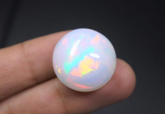 Ethiopian Flash Opal Round Cabochon, 33.00 Carat Rare Multi Flashy Fire Opal Loose Gemstone