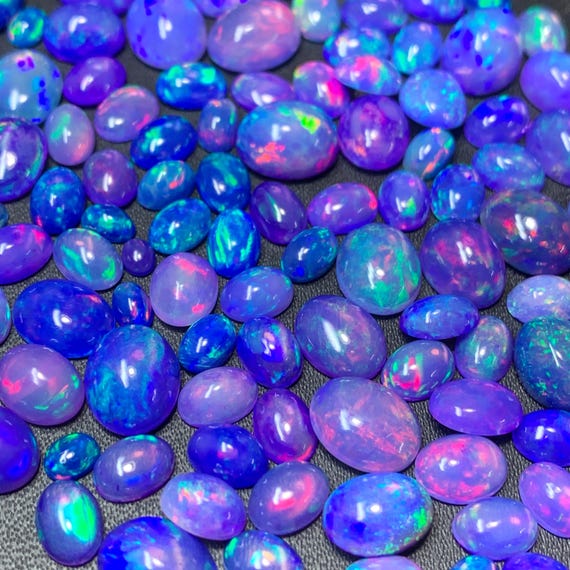 Unique Purple Opal Cabochon Lot, AAA Grade Quality Multi Flashy Ethiopian Welo Opal Gemstone