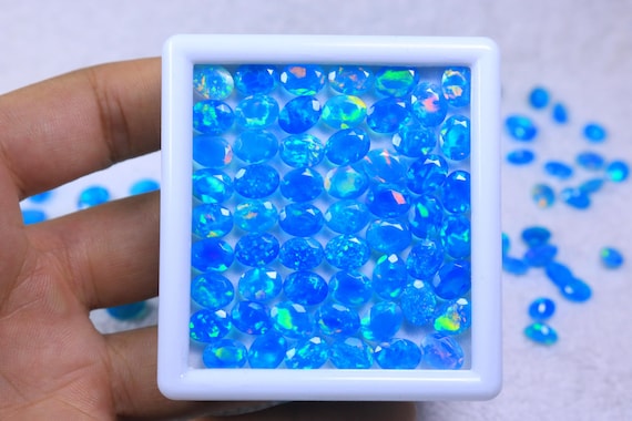 Wholesale Faceted Paraiba Ethiopian Opal Loose Stone Lot, AAA Grade Multi Fire Jewelry Gemstone