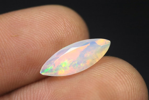 1.3 CT Faceted Ethiopian Opal Gemstone, Fancy Welo Opal Loose Stone (15x6x4 MM)