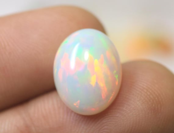 Rare Ethiopian Opal Oval Cabochon: 4.60 CT Genuine Multicolor Jelly Opal Gemstone For Jewelry