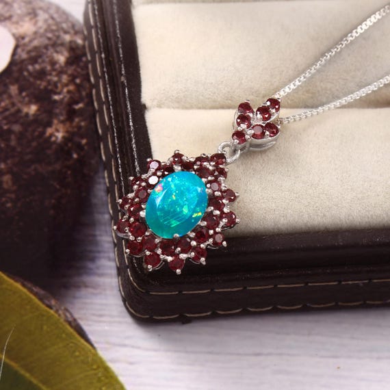 Natural Paraiba fire Ethiopian opal pendant necklace for women, Vintage fire opal necklace, AAA Ethiopian opal pendant necklace for her