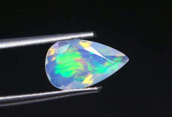 Faceted Opal Cut Gemstone, 1.00 CT Pear Shape Natural Ethiopian Opal Loose Polished Stone