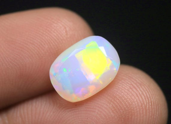 3.25 CT Natural Multi Fire Opal Loose Gemstone, Cushion Ethiopian Opal Birthstone For Jewelry