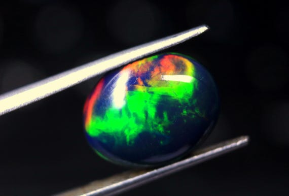 Rainbow Ethiopian Opal Cabochon, Natural Welo Black Opal Gemstone (15x12x5 MM)