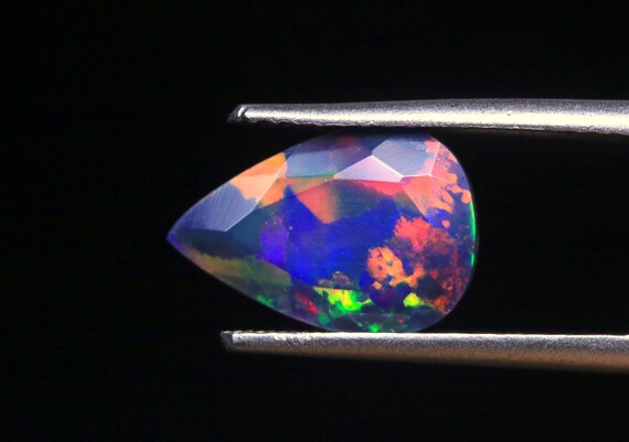 Genuine Black Opal Faceted Gemstone: 1.40 CT Multi Fire Opal, Natural Rainbow Jewelry Birthstone