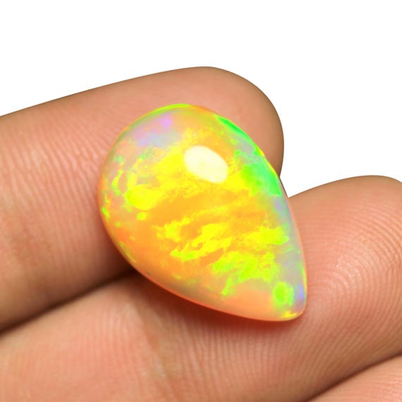 9.90 CT Ethiopian Welo Opal Cabochon: Pear Shape Fire Opal Gemstone