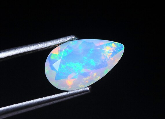 AAA White Ethiopian Welo Opal Gemstone: 1.00 CT Faceted Pear Opal Stone, 10x6x3.50 MM