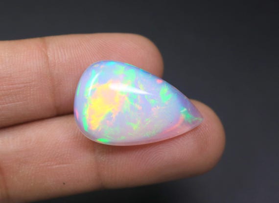 Natural White Ethiopian Opal Cabochon, 19.60 Carat Teardrop Loose Opal Gemstone for Jewelry Making