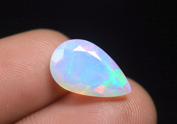 Pear Ethiopian Opal Gemstone: 3.45 CT Natural Multi Fire Opal Loose Stone Jewelry Making