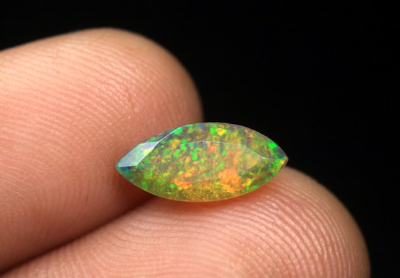 Ethiopian Welo Opal Faceted Gemstone 1.10 Carat AAA Multi Flashy Fire Opal Birthstone
