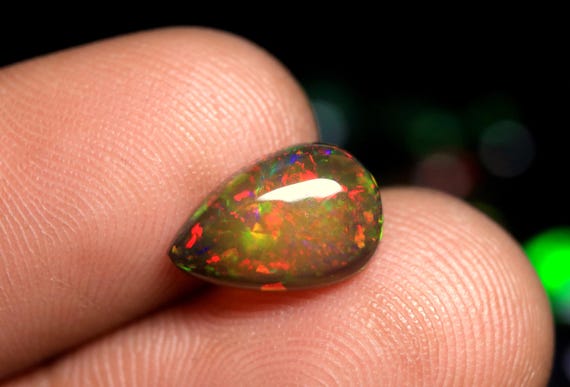 Black Opal Cabochon: 1.60 Carat Natural Multi Fire Ethiopian Welo Opal Loose Gemstone