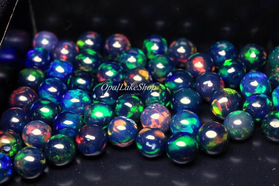 AAA Black Ethiopian Opal Balls: Multi-Fire Welo Gemstone, October Birthstone