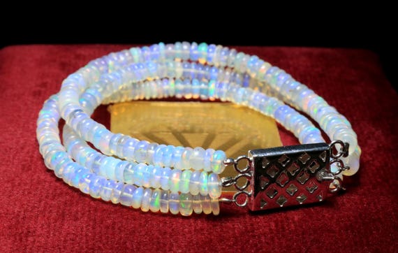 Natural Fire Ethiopian Opal Beaded Bracelet, 3 layer Opal Bracelet For Women, Opal Rondelle Beads Wedding Bracelet, Welo Opal Beads Jewelry