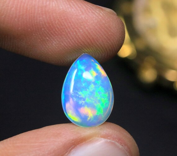 Natural Fire Ethiopian Opal Cabochon, 2.60 CT Pear Welo Opal Loose Gemstone for Ring