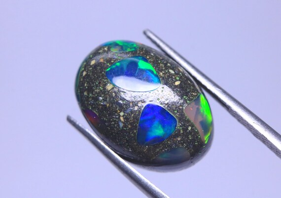 Black Opal Loose Gemstone: 7.30 Carat Ethiopian Welo Boulder Opal Jewelry Cabochon, October Birthstone
