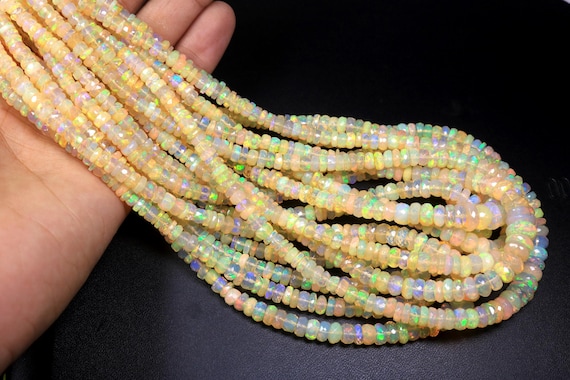 Natural Ethiopian Opal Faceted Rondelle Beads: Fire Opal Bead Strand for Jewelry (3-5 mm)