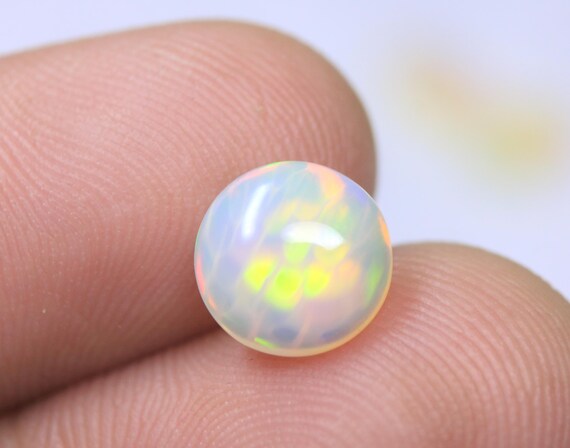 Crystal Fire Opal Round Cabochon, Genuine Ethiopian Opal Gemstone For Jewelry (1.55 Carat)