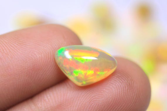 Ethiopian Welo Opal Cabochon, 2.85 Carat AAA Grade Multi Fire Opal Loose Gemstone