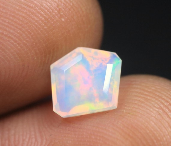 Rainbow Fire Opal Faceted, 1.20 CT, Fancy Ethiopian Opal Gemstone, 7.7x9.2x4.3 MM