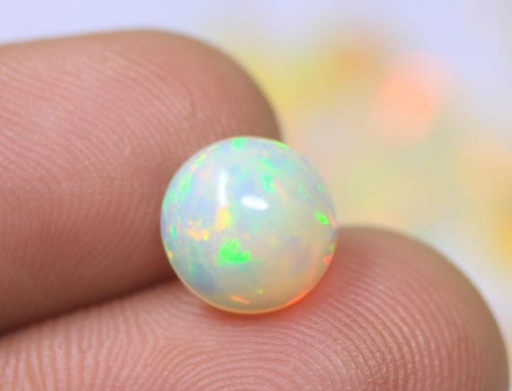 Natural Welo Fire Opal Cabochon, AAA Grade Round Ethiopian Opal Gemstone (1.95 Carat)
