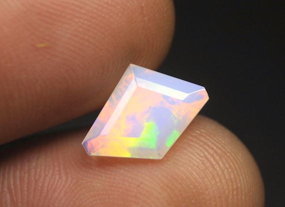 Rainbow Fire Opal Faceted, 1.60 CT, Fancy Ethiopian Opal Gemstone, 12.6x9.5x4 MM