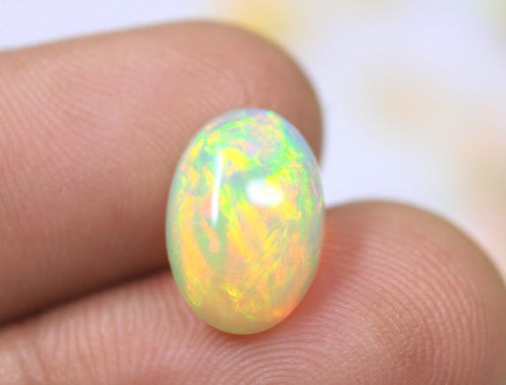 Genuine Multi Fire Opal Cabochon Gemstone, 3.00 Carat Natural Ethiopian Opal Stone For Jewelry