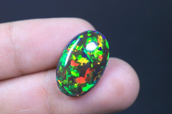 AAA+ Quality Unique Flashy Black Opal Cabochon, 7.00 CT Oval Natural Multi-Fire Opal Gemstone