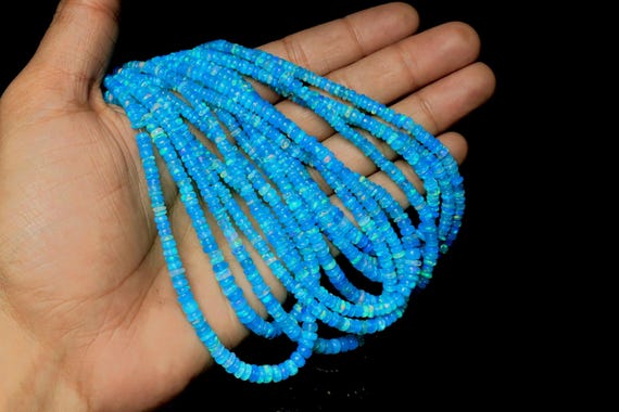 AAA+ Sky Blue Ethiopian Opal Beads: 3-5mm Rondelle Fire Opal