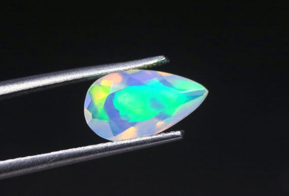 Faceted Natural Welo Fire Opal Cut Gemstone: 0.90 CT Multi Flashy Ethiopian Opal Birthstone