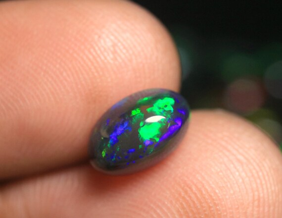 Black Ethiopian Welo Opal Cabochon: 1.35 Carat Multi Fire Oval Opal Loose Gemstone