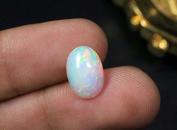 Natural Oval Opal Cabochon Loose Stone | Multi Color Fire Opal Gemstone | October Birthstone Gift