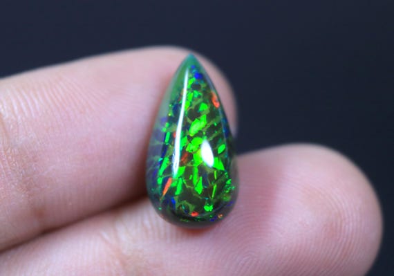 AAA Grade Ethiopian Honeycomb Black Opal Teardrop Cabochon, 5.50 Carat Rainbow Opal Loose Gemstone