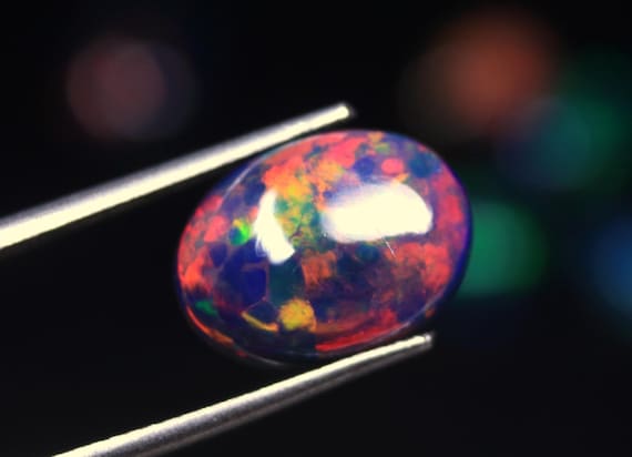 Ethiopian Opal Cabochon, 2.95 CT Galaxy Fire Black Opal, Loose Gemstone