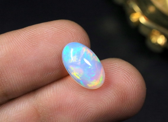 Natural Oval Opal Cabochon Loose Stone | Multi Color Fire Opal Gemstone | October Birthstone Gift