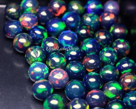 Ethiopian Black Opal Balls: Multi Fire Gemstone Beads, 6mm