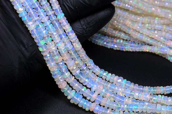 Natural Ethiopian Opal Faceted Rondelle Beads Wholesale Lot, Fire Opal Bead Strands (3-5 mm)