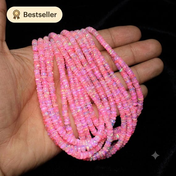 AAA Pink Ethiopian Opal Beads: Smooth Rondelle Gemstone Beads (3-5 mm)