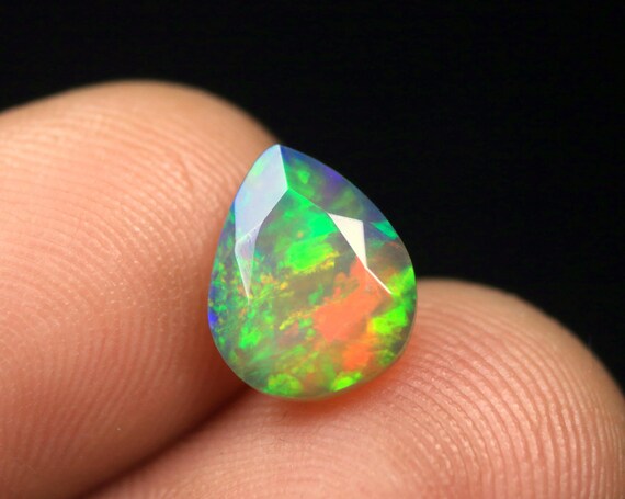 Rainbow Ethiopian Opal Gemstone 1.95 Carat Natural Fire Welo Opal Faceted Cut Stone